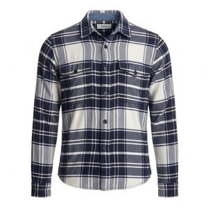 Buck Mason Plaid Flannel Shirt Men’s Medium Navy Gray Button Down Cotton